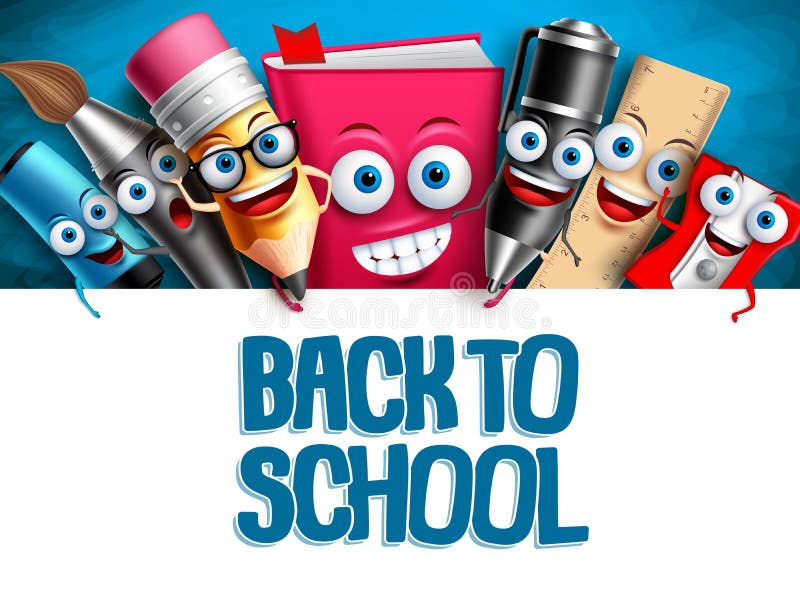 Modelo de fundo educacional com vetores de personagens escolares ilustração royalty free