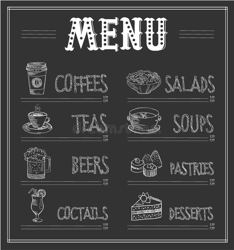 Molde do menu do quadro do alimento e das bebidas ilustração stock Molde do menu do quadro do alimento e das bebidas ilustração stock