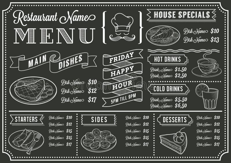 Molde do menu do restaurante do quadro ilustração do vetor Molde do menu do restaurante do quadro ilustração do vetor