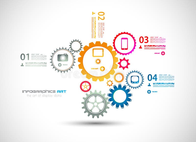 Modelo de design infográfico com corrente de engrenagens ilustração royalty free