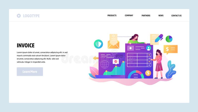 Molde do projeto do Web site do vetor Documentos de negócio e gestão da finança, pagamento da fatura Conceitos da página da aterr ilustração do vetor Molde do projeto do Web site do vetor Documentos de negócio e gestão da finança, pagamento da fatura Conceitos da página da aterr ilustração do vetor