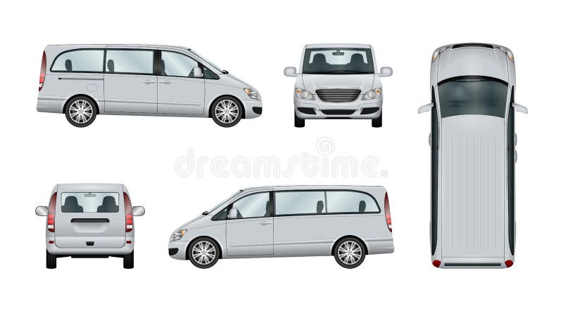 Family minivan vector template. Isolated van car on white background. The ability to easily change the color. View from side, back, front and top. All sides in groups on separate layers. Family minivan vector template. Isolated van car on white background. The ability to easily change the color. View from side, back, front and top. All sides in groups on separate layers.