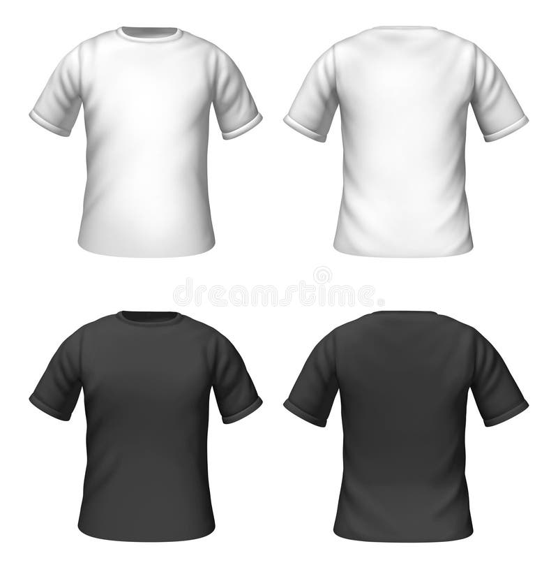 Molde em branco dos t-shirt com cor preto e branco ilustração stock Molde em branco dos t-shirt com cor preto e branco ilustração stock