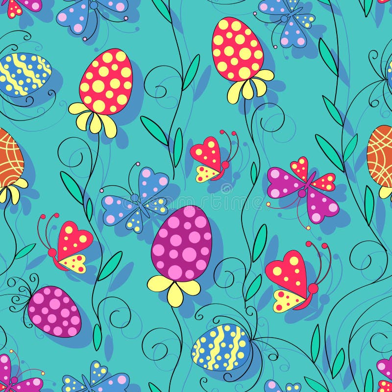 Molde floral da mola com ovos e as borboletas pintados ilustração do vetor Molde floral da mola com ovos e as borboletas pintados ilustração do vetor