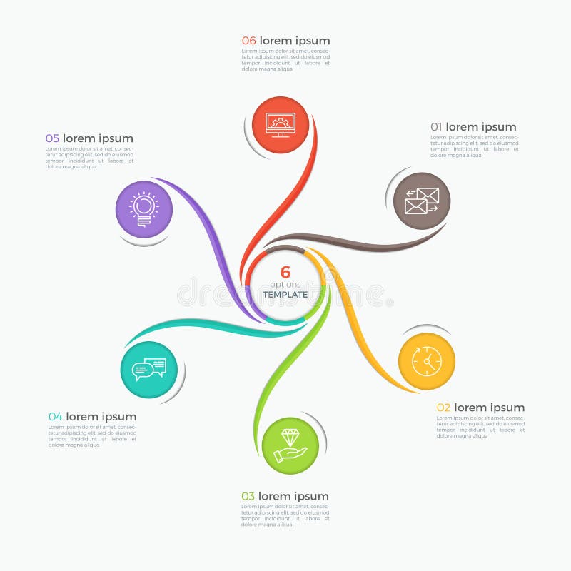 Molde infographic do estilo do redemoinho com 6 opções ilustração do vetor Molde infographic do estilo do redemoinho com 6 opções ilustração do vetor