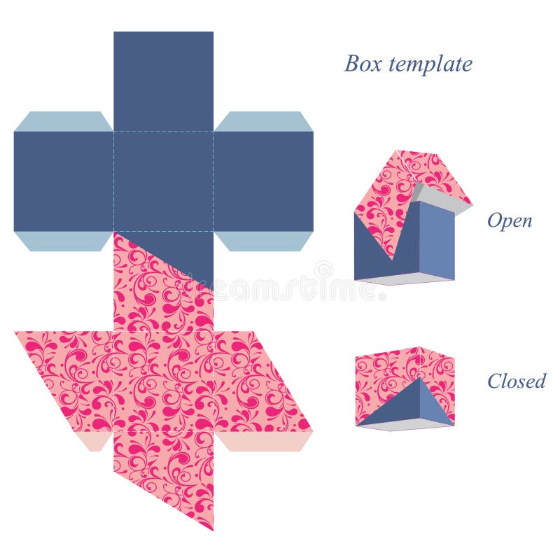 Molde interessante da caixa quadrada com tampa, teste padrão floral ilustração royalty free Molde interessante da caixa quadrada com tampa, teste padrão floral ilustração royalty free