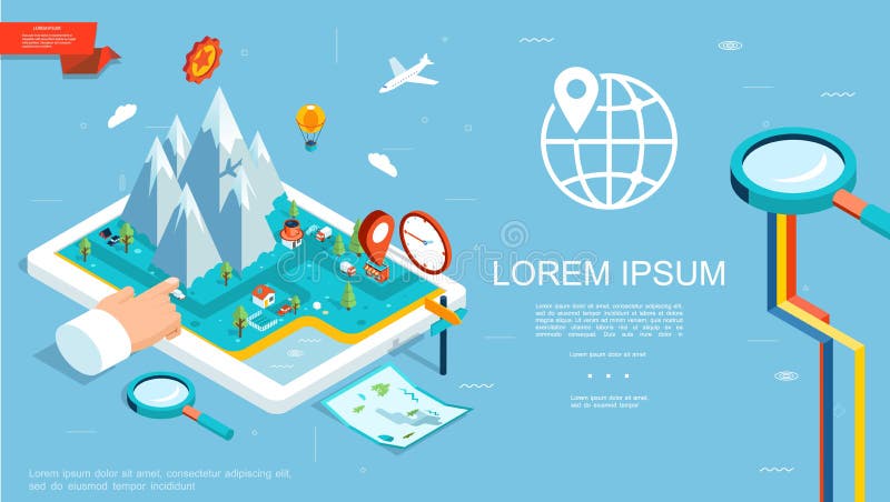 Molde isométrico da navegação de GPS ilustração do vetor Molde isométrico da navegação de GPS ilustração do vetor