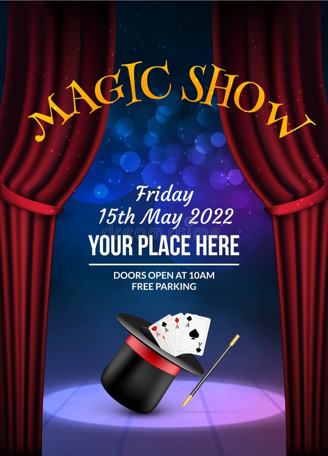 Molde mágico do projeto do cartaz da mostra Fundo mágico do vetor da ilusão Inseto do mágico do teatro com hat-trick