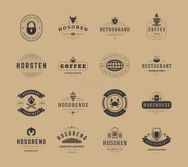 Moldes ajustados, elementos do projeto dos logotipos do vintage do projeto do vetor ilustração do vetor Moldes ajustados, elementos do projeto dos logotipos do vintage do projeto do vetor ilustração do vetor