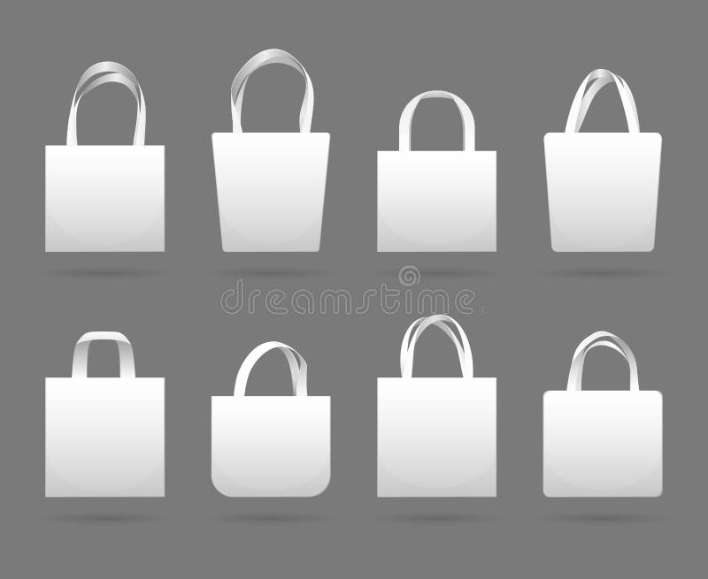 Moldes brancos vazios do vetor do saco de compras da tela da lona