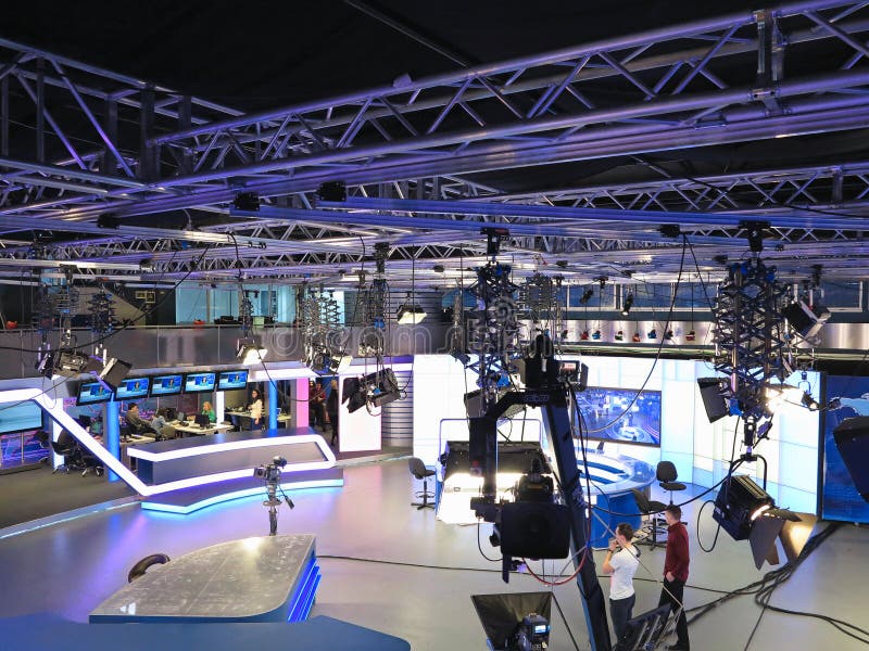 05. 04. 2015, MOLDOVA, Publika TV NEWS studio with light equipment ready for recordind release.