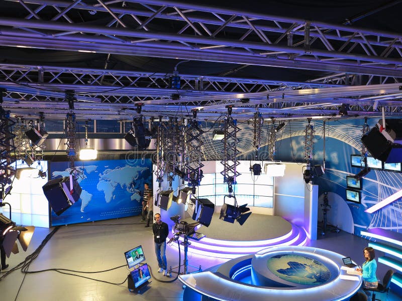 05.04.2015, MOLDOVA, Publika TV NEWS studio with light equipment ready for recordind release.