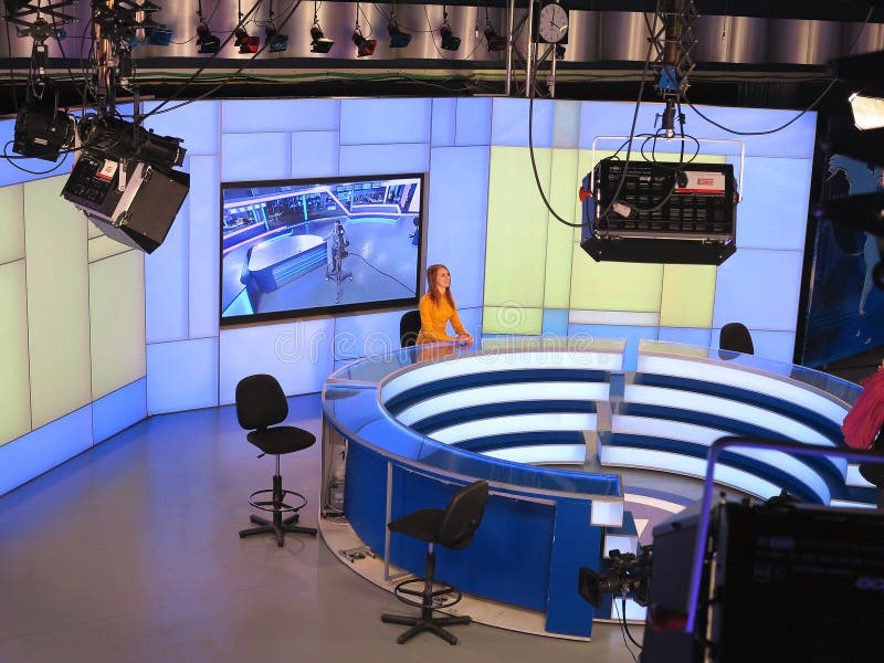 05.04.2015, MOLDOVA, Publika TV NEWS studio with light equipment ready for recordind release.