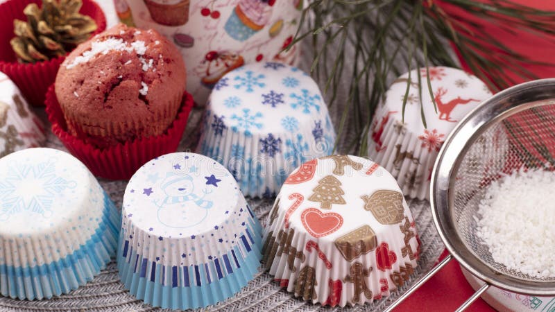 Molds for Baking Christmas Cupcakes. Stock Image - Image of kitchenware