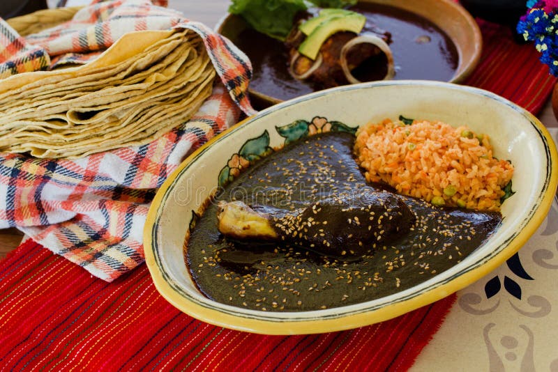 Mole Poblano Traditional Mexican Food with Chicken in Mexico royalty free stock photos Mole Poblano Traditional Mexican Food with Chicken in Mexico royalty free stock photos