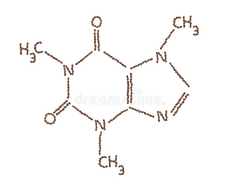 Molecola della caffeina fatta dai chicchi di caffè immagini stock Molecola della caffeina fatta dai chicchi di caffè immagini stock