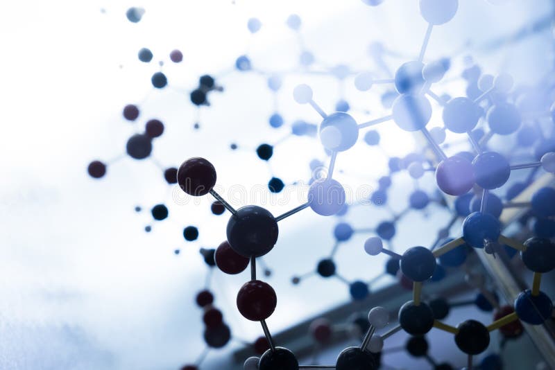 Molecular, DNA and atom model in science research lab royalty free stock images