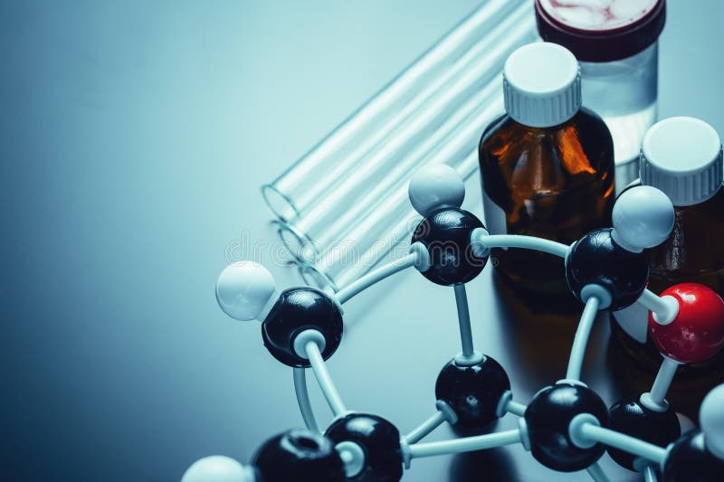 Molecular Formula and Laboratory Equipment on a Dark Background with