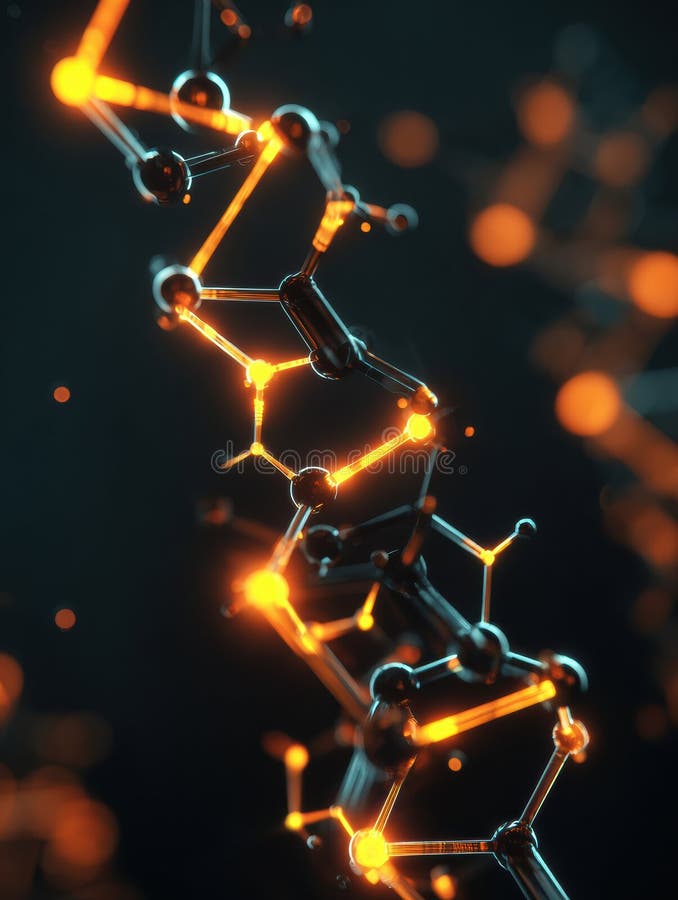Molecular Structure Illuminated With Glowing Colors in a Creative Scientific Representation of Chemical Bonds and stock images