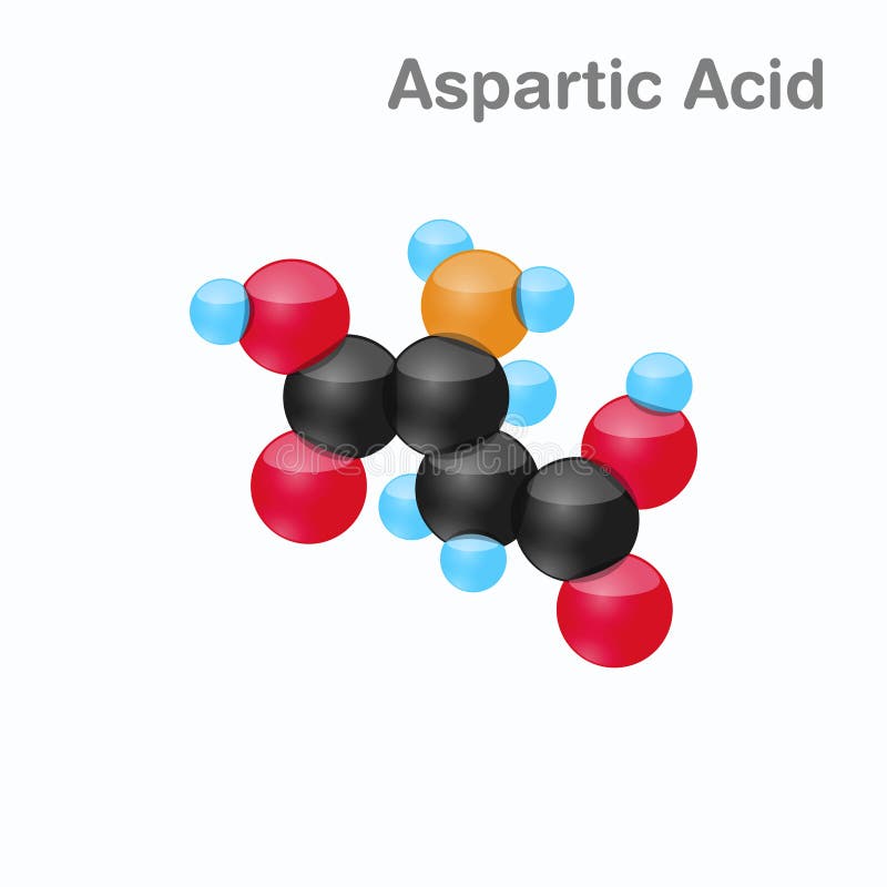 Molecule of Aspartic Acid, Asp, an Amino Acid Used in the Biosynthesis