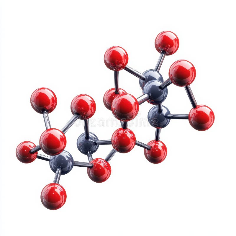 Molecule with red and blue spheres isolated on white background for scientific and educational use royalty free illustration