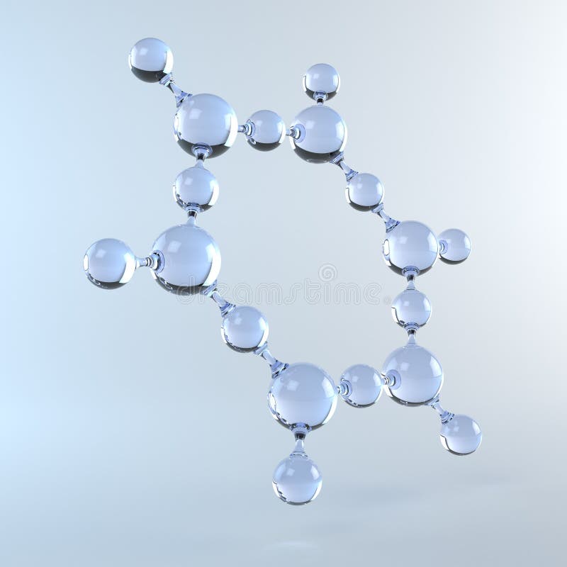 Molecule of Water - 3d render. Oxygen molecule blue illustrations