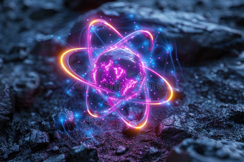 Molecules and atomic structures illuminated on a dark, abstract background, creating a vibrant visual representation of royalty free stock photo