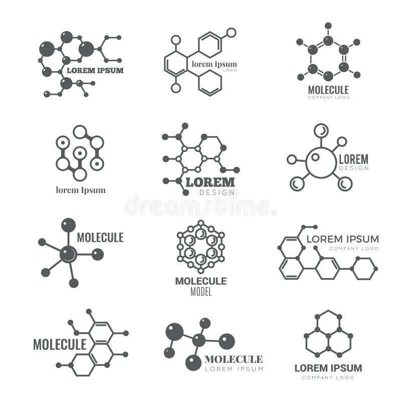 Molekylär logo Begrepp för vektor för märke för affär för atom för struktur för kemidna-molekyl vetenskapligt royaltyfri illustrationer