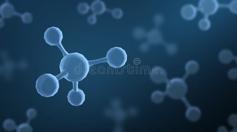 Molekül. abstrakte Struktur futuristischer Mikromoleküle mit Kugel auf blauem Hintergrund lizenzfreie abbildung