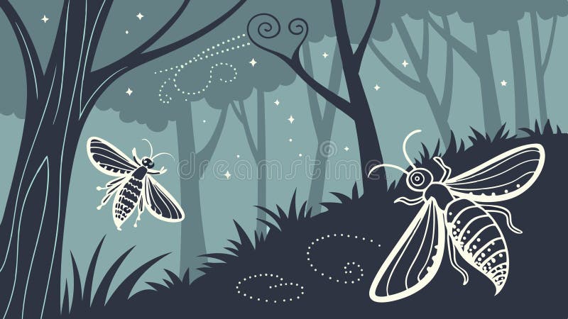 Molii Insecte Noapte Pădure Lună Mistic Wildlife Artă vectorială Design generativ AI stock illustration