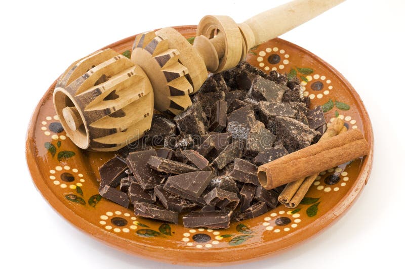 Molinillo and Mexican Hot Chocolate Ingredients. Stock Photo Image of