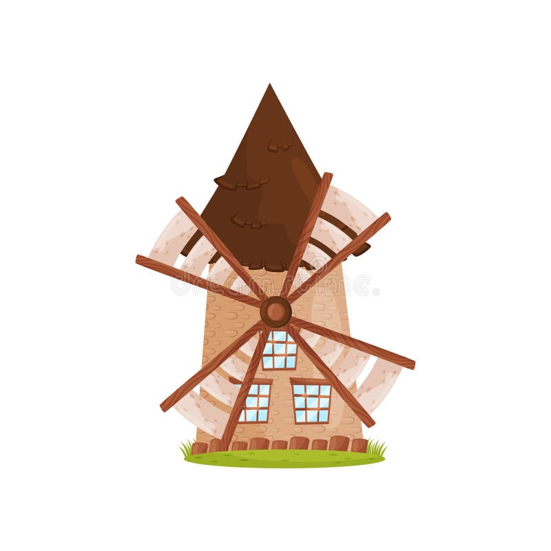 Molino de viento de piedra viejo con las velas de madera y las ventanas grandes Construcción agrícola Tema de la granja Diseño de libre illustration Molino de viento de piedra viejo con las velas de madera y las ventanas grandes Construcción agrícola Tema de la granja Diseño de libre illustration