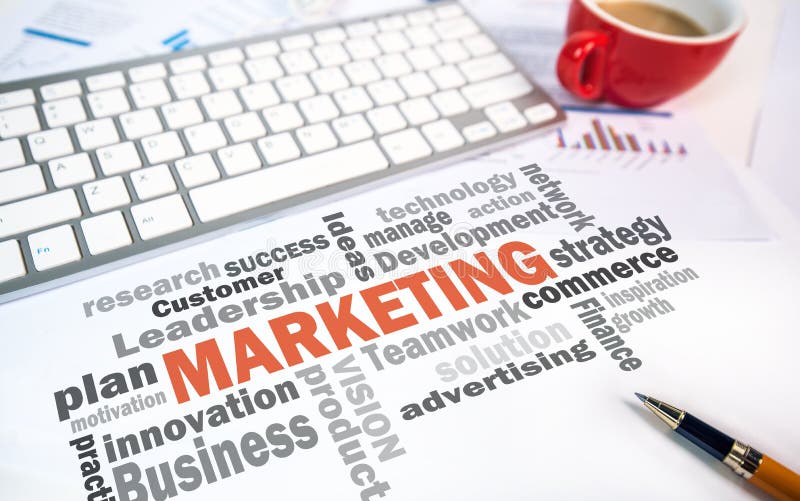Marknadsföringskoncept ordmoln arkivbild