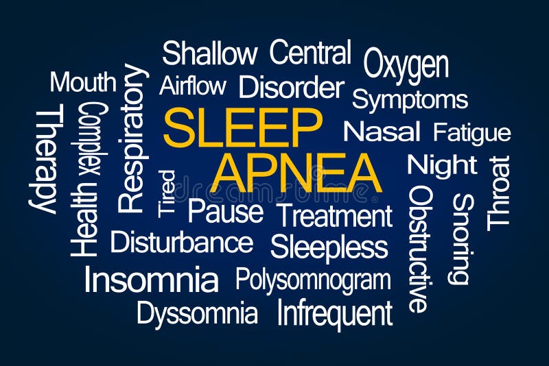 Sleep Apnea Word Cloud on Blue Background. Sleep Apnea Word Cloud on Blue Background