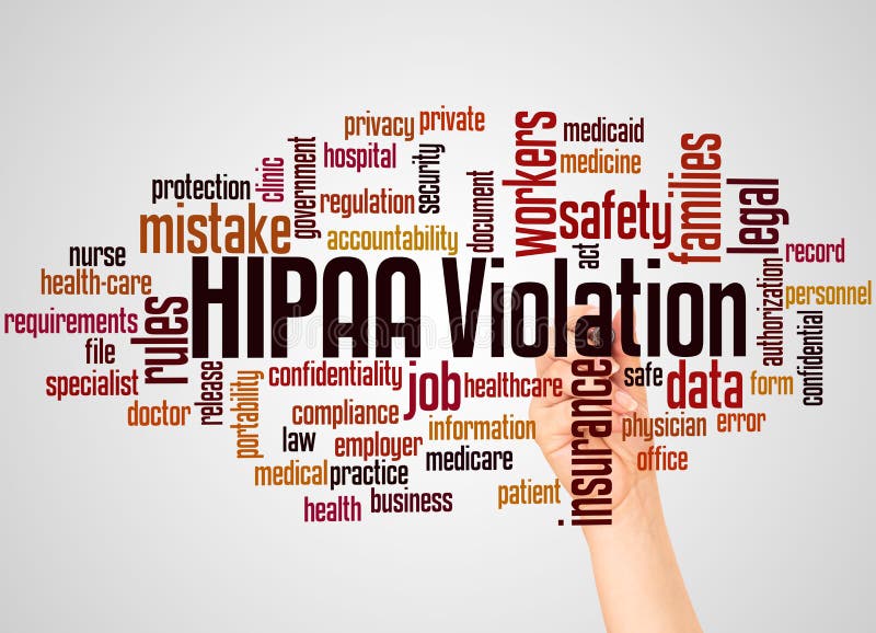 Moln och hand för HIPAA-kränkningord med markörbegrepp arkivfoton Moln och hand för HIPAA-kränkningord med markörbegrepp arkivfoton