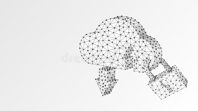 Molnlagring, säkerhetslås Polygonal internetserverskydd, l? senord, avskildhetsbegrepp Abstrakt digitalt royaltyfri illustrationer