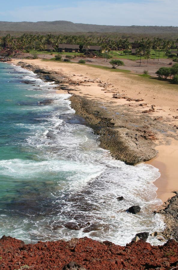 Molokai Hawaii Coastline with Resort stock image