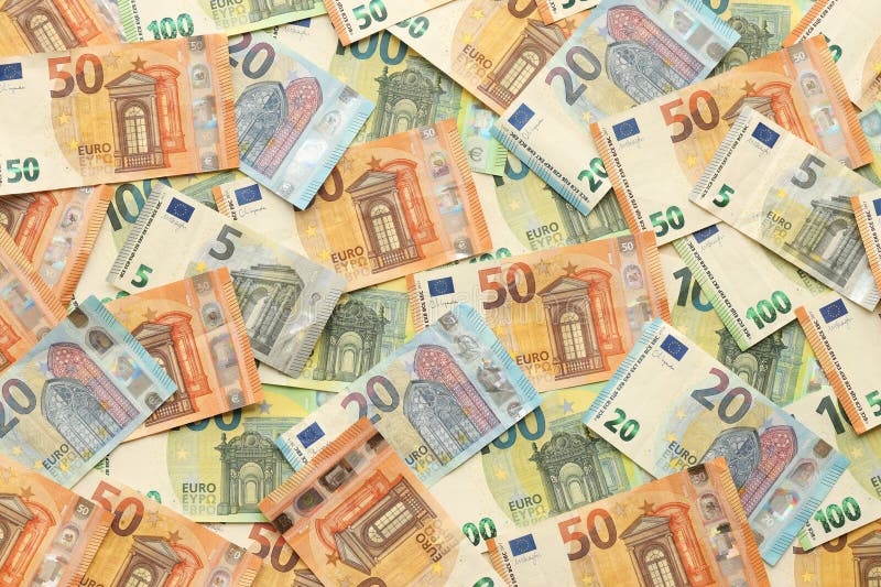 Many european euro money bills. Lot of banknotes of european union currency close up. Many european euro money bills. Lot of banknotes of european union currency close up