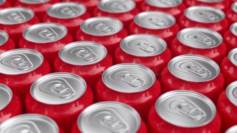 Molte lattine in alluminio rosso soda in metallo soda 3d animazione resa loop infinito
