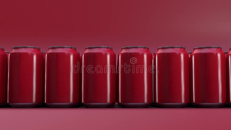 Molte lattine in alluminio rosso soda in metallo soda 3d animazione resa loop infinito