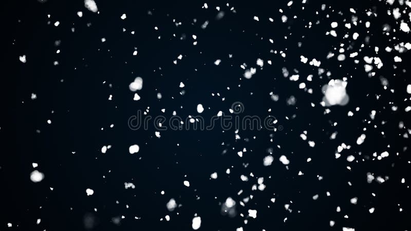 Molti fiocchi di neve cadono casualmente lentamente in aria Rendering 3d generato dal computer su sfondo nero illustrazione di stock