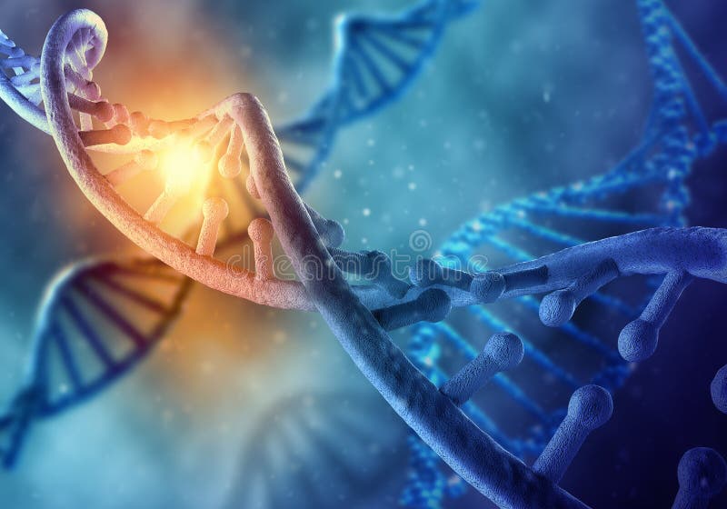 Concept of biochemistry with dna molecule on blue background. Concept of biochemistry with dna molecule on blue background