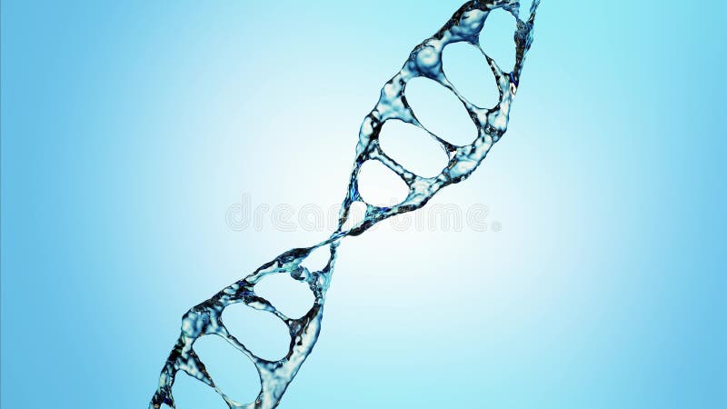 Molécula de la DNA en el ejemplo del agua 3d sobre fondo azul 4K