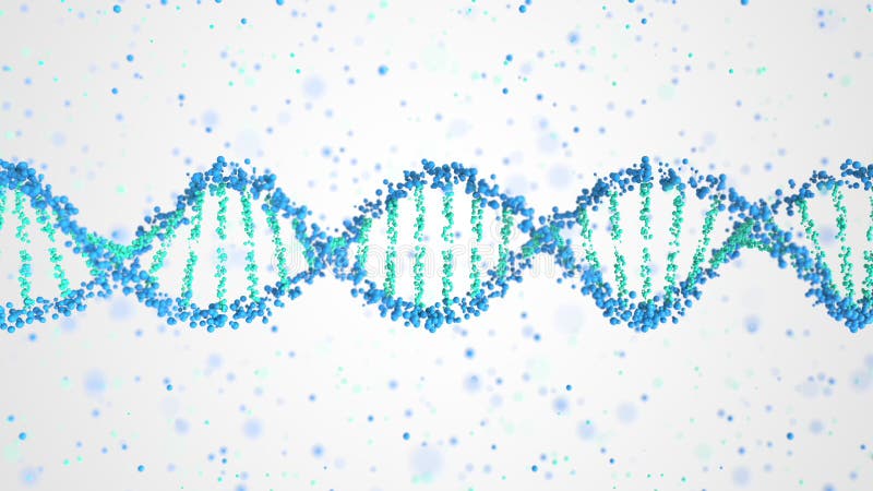 Molécula dna e partículas 3d renderização ilustração stock