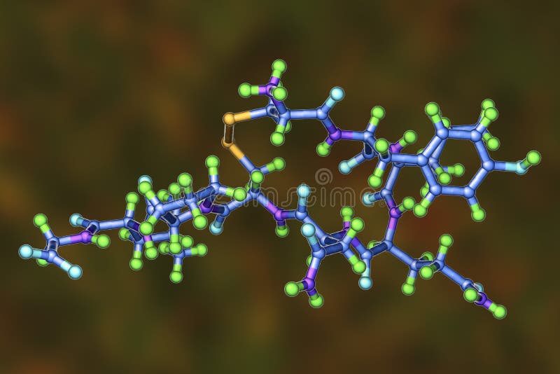 Molécula do oxytocin, uma hormona liberada do neurohypophysis ilustração royalty free Molécula do oxytocin, uma hormona liberada do neurohypophysis ilustração royalty free