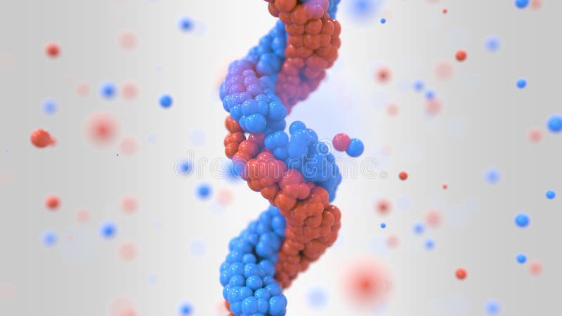 Molécula e partículas de DNA, renderização 3D relacionada à genética ilustração do vetor