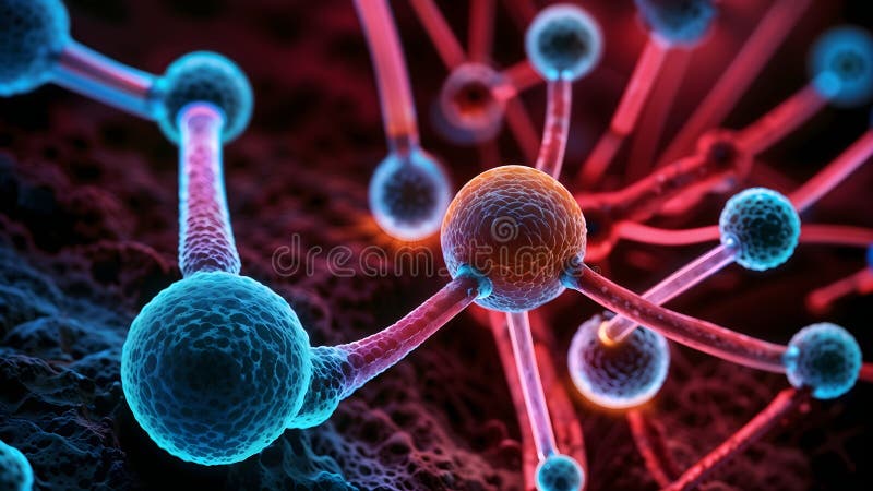 Molecules of candida auris infection, macro.Neon art. AI generated. Molecules of candida auris infection, macro.Neon art. AI generated