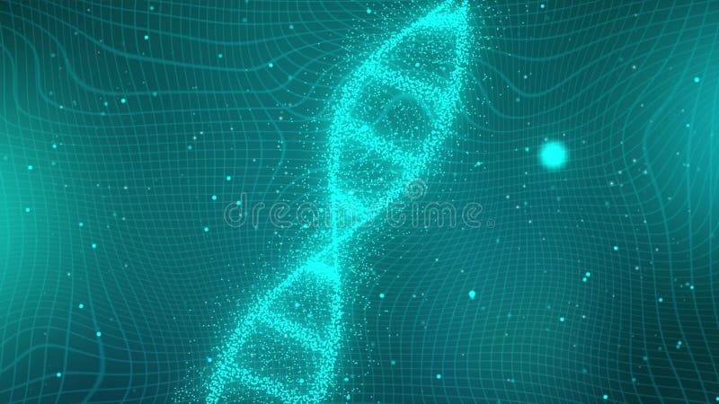 Molécule d'ADN incandescente tournante sur le fond bleu sans couture 4k d'animation