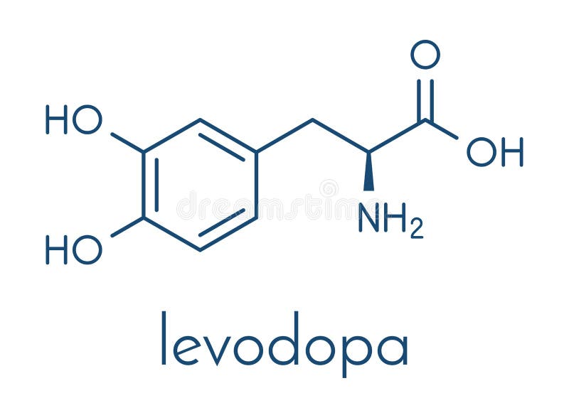 Molécule de drogue de la maladie de parkinsons ldopa de levodopa. Formule squelettique.