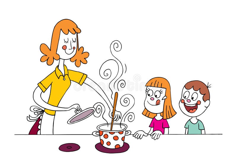 Mom cooking for kids royalty free illustration